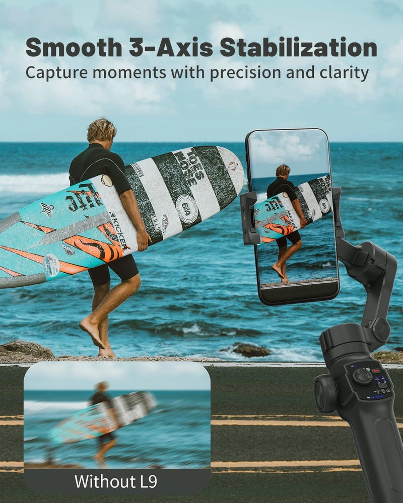 COMITOK L9, Gimbal Stabilizer for Smartphone, Built-in Extension Rod & Tripod, Gimbled iPhone Holder Stabilizer, Portable and Foldable, Face/Object Tracking Gimbal for Android and iPhone 16 Pro Max - Image 2